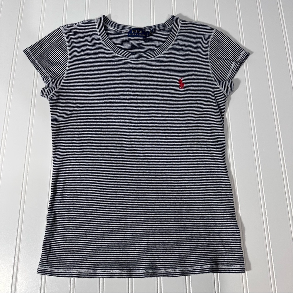 Polo by Ralph Lauren Black and White Striped Short Sleeve Tee